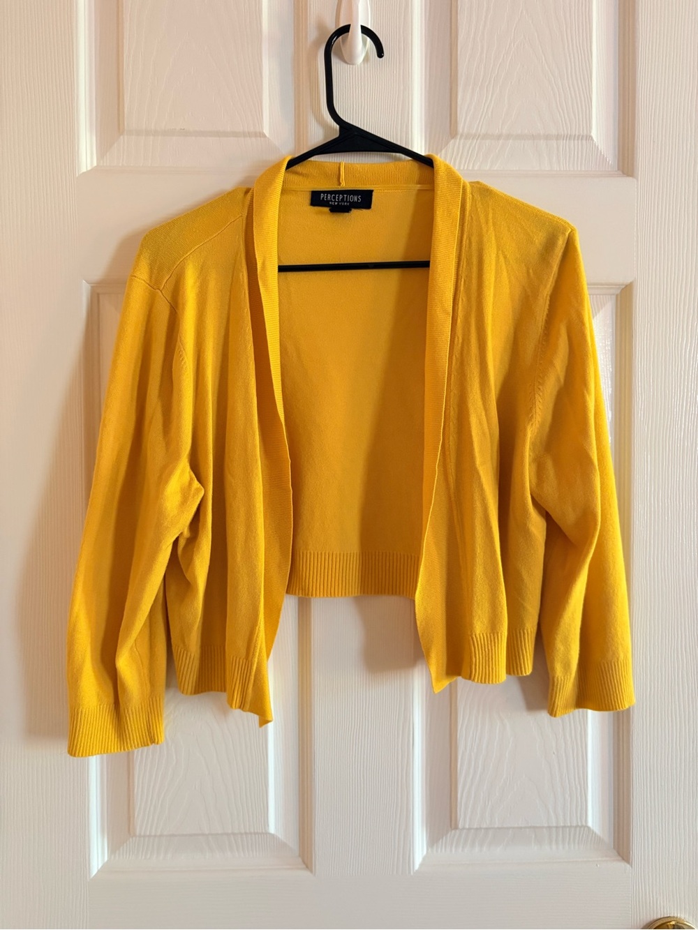 Perceptions Bright Yellow Cropped Open-Front Cardigan